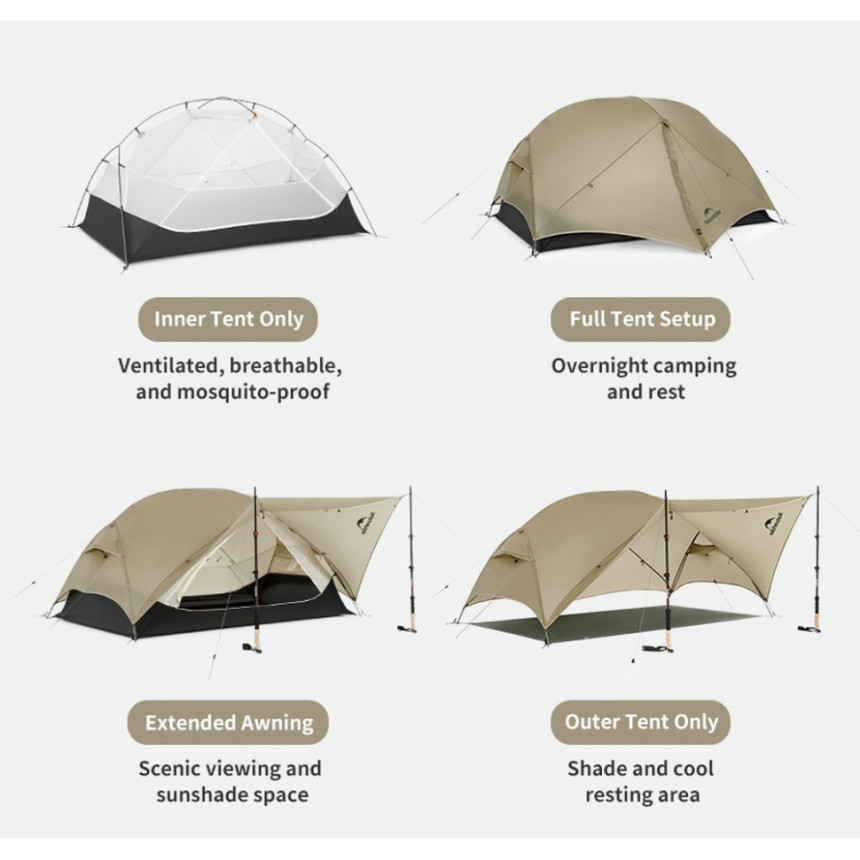 Намет надлегкий двомісний Naturehike Mongar CNK2550WS016, 15D, сiрий