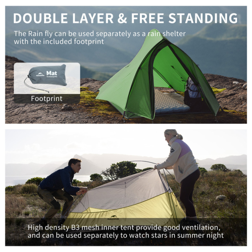 Намет надлегкий двомісний Naturehike Cloud Up Pro CNK2350WS020, темно-зелений