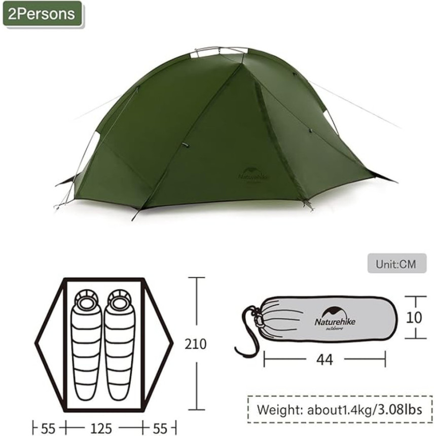 Намет двомісний Naturehike Tagar NH17T180-J, темний зелений