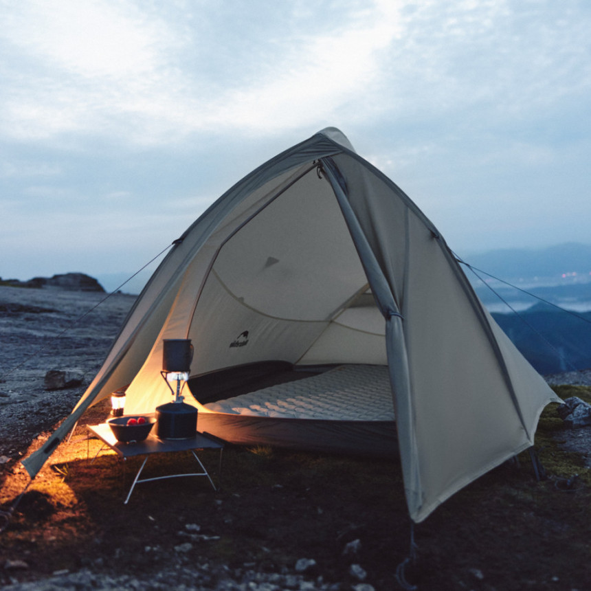 Намет надлегкий двомісний з футпринтом Naturehike Cloud Up Pro CNK2350WS020, 20D, світлий сірий