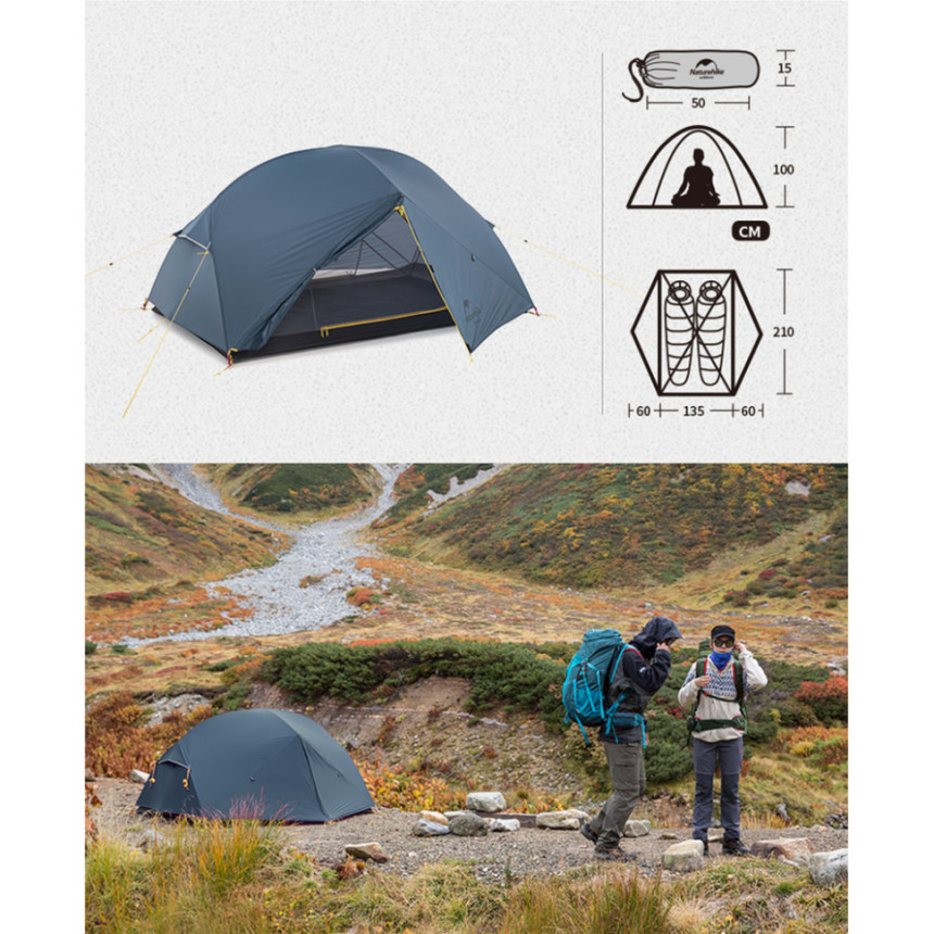 Намет двомісний ультралегкий Naturehike Mongar UL NH19M002-J, темно-синій