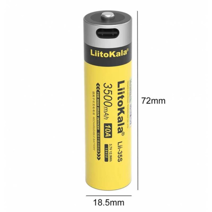 Акумулятор літій-іонний LiitoKala Lii-35S type c 18.5*72mm на 3500мАг