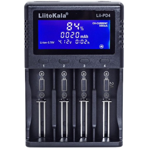 Зарядний пристрій Liitokala Lii-PD4, 4 канала, Ni-Mh/Li-ion/LiFePo4, 220V/12V, LCD, Box Зарядний пристрій Liitokala Lii-PD4, 4 канала, Ni-Mh/Li-ion/LiFePo4, 220V/12V, LCD, Box