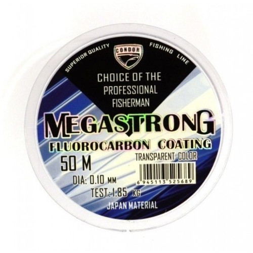 Лісочка рибальська, Condor Megastrong Fluorocarbon Coating, 50м, перетин 0,10мм Лісочка рибальська, Condor Megastrong Fluorocarbon Coating, 50м, перетин 0,10мм