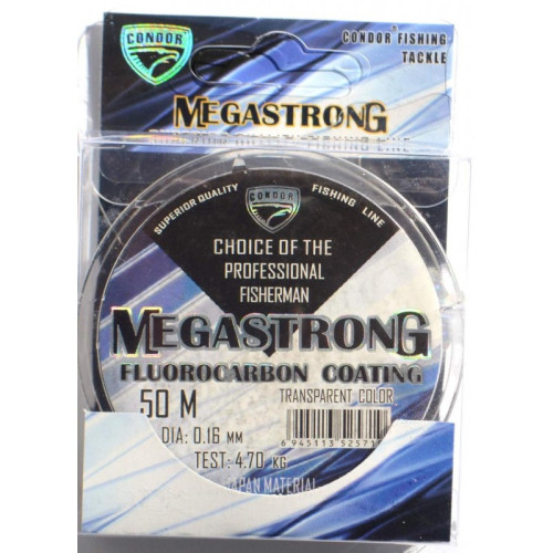 Лісочка для риболовлі Condor MegaStrong Fluorocarbon Coating 50м, діаметр 0,16мм Лісочка для риболовлі Condor MegaStrong Fluorocarbon Coating 50м, діаметр 0,16мм