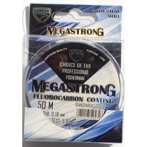 Лісочка для риболовлі Condor MegaStrong Fluorocarbon Coating 50м, діаметр 0,18мм Лісочка для риболовлі Condor MegaStrong Fluorocarbon Coating 50м, діаметр 0,18мм
