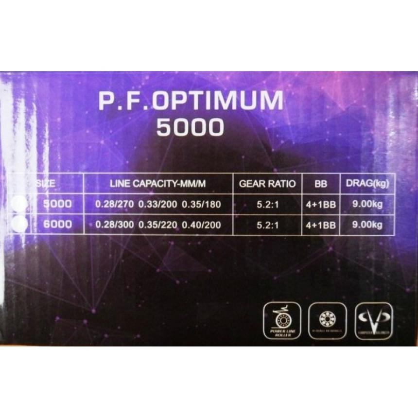Котушка для риболовлі, EOS PF Optimum 5000, 4+1 підшипник