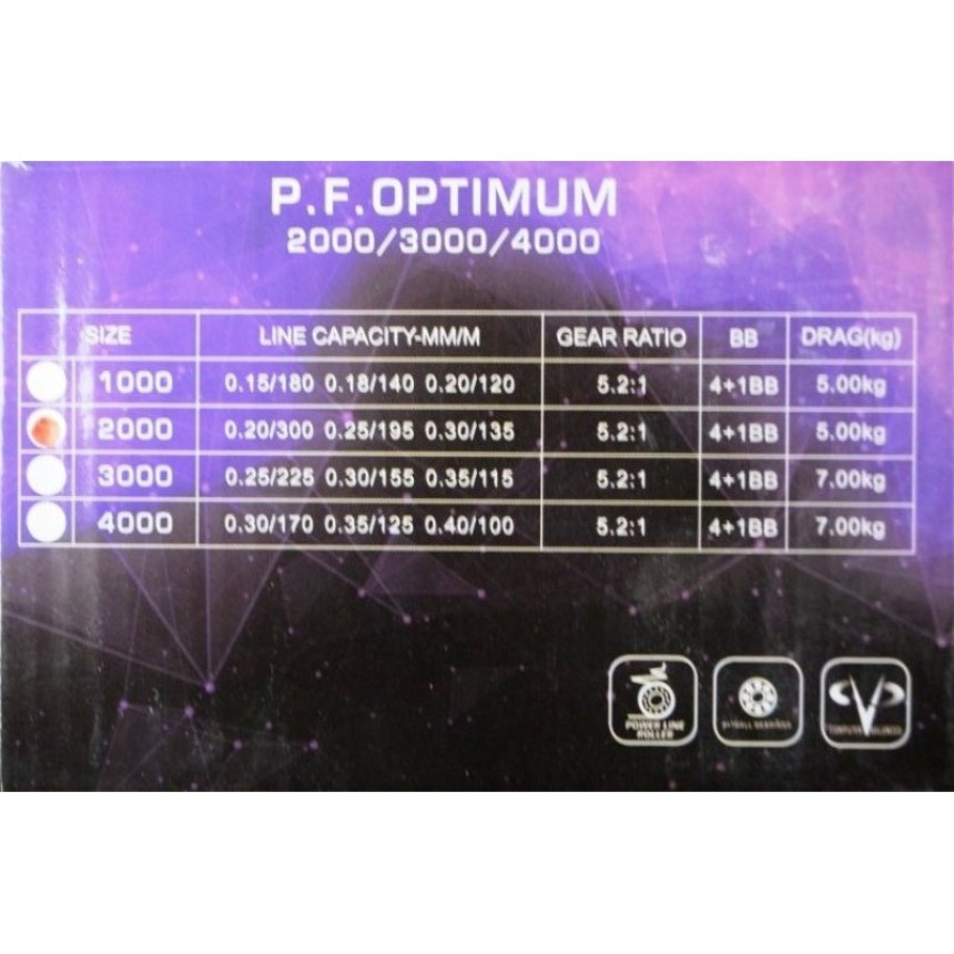 Рибальська котушка, EOS PF Optimum 2000, 4+1 підшипник