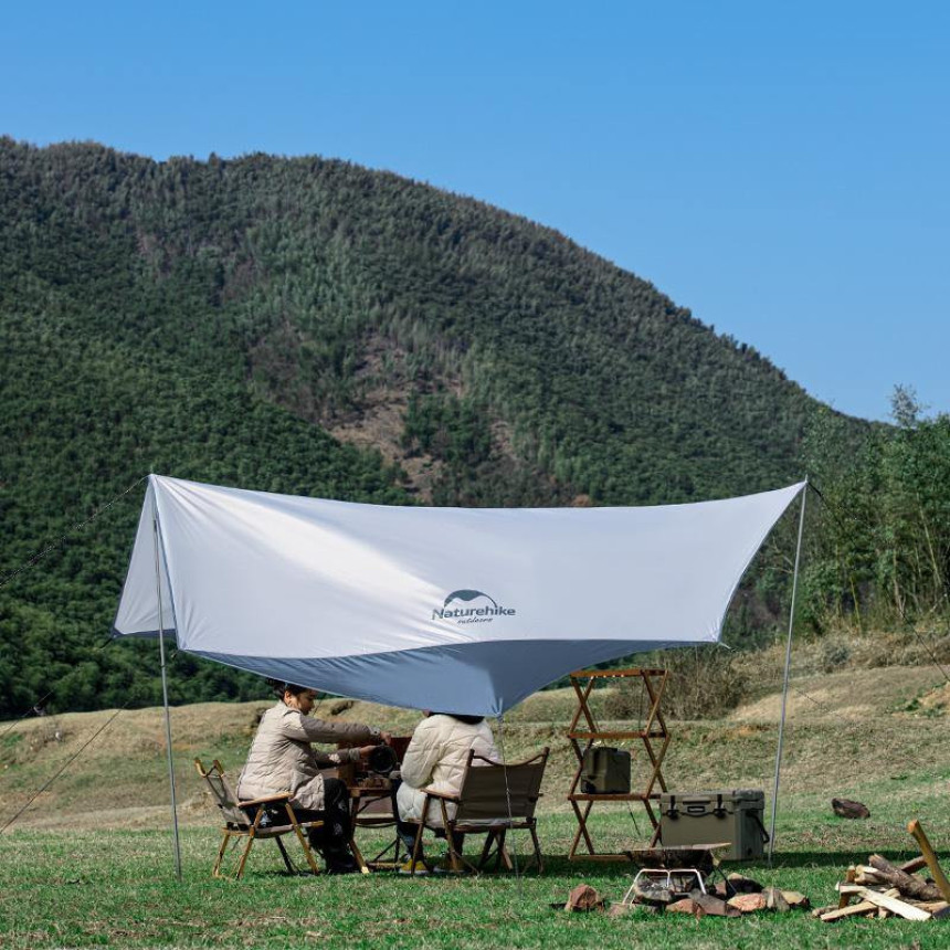 Тент для кемпінгу Naturehike Hexagon NH16T013-S, 150D / Silver Coated, 520*460 см, сіро-блакитний (з двома стійками)