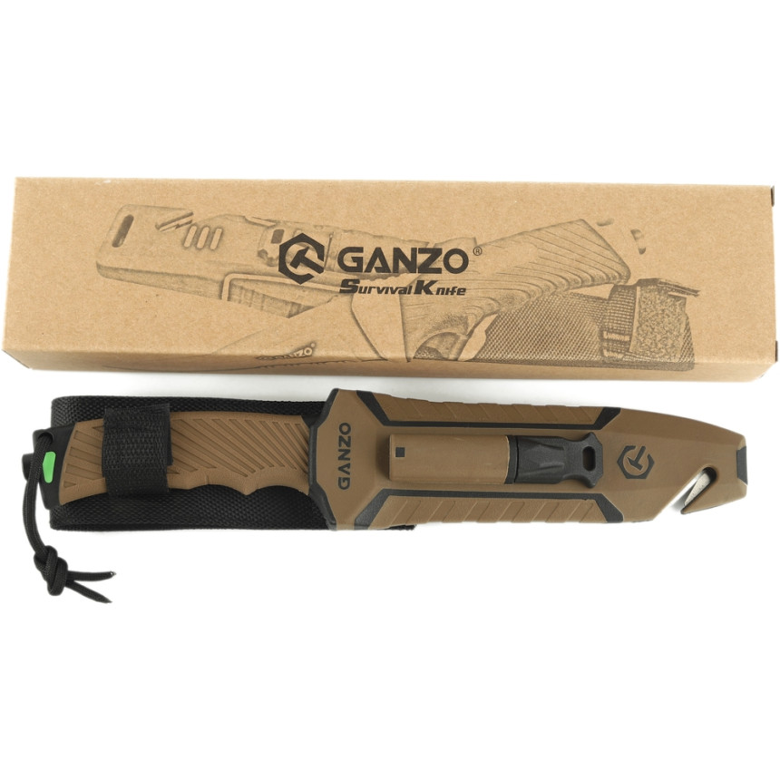 Ніж Ganzo G8012V2-DY коричневий (G8012V2-DY) з паракордом