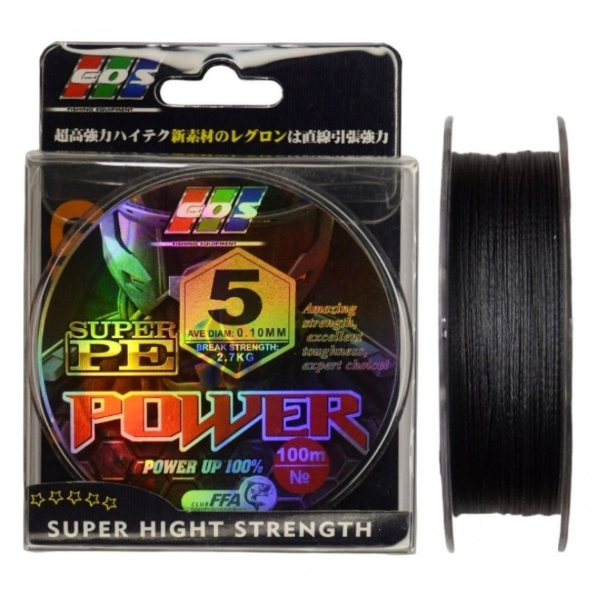 Плетений шнур для риболовлі, EOS Power Super PE, 100м, перетин 0,10мм