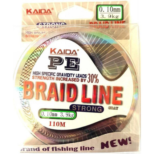 Шнур Kaida BRAID LINE, сірий, зелений 100м, діаметр 0,10мм Шнур Kaida BRAID LINE, сірий, зелений 100м, діаметр 0,10мм