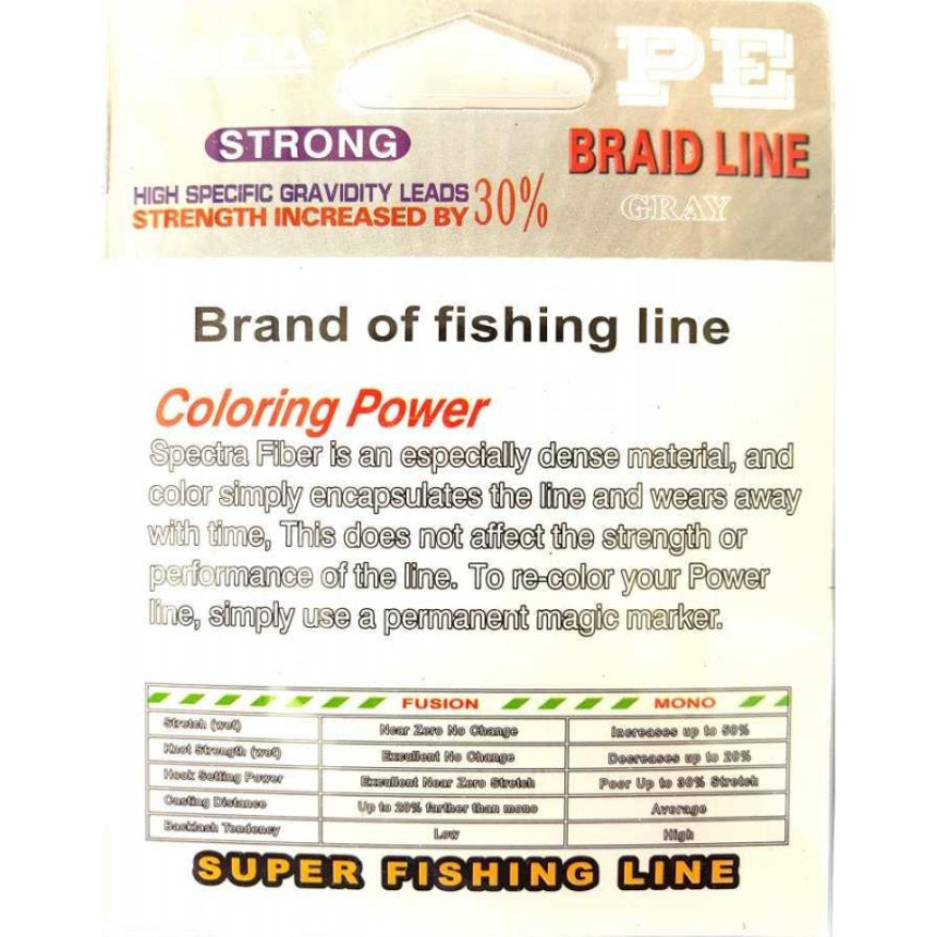 Шнур Kaida BRAID LINE, сірий, зелений 100м, діаметр 0,10мм