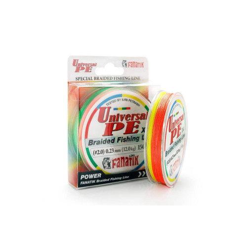 Шнур плетений Fanatik Universal PE X4 150 m (#2,0) 0.23 mm 12,0 kg Varicoloured Шнур плетений Fanatik Universal PE X4 150 m (#2,0) 0.23 mm 12,0 kg Varicoloured