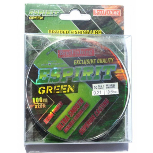 Шнур BratFishing ESPIRIT GREEN, зелений, плетіння 8 ниток, 100м., діаметр 0,21мм