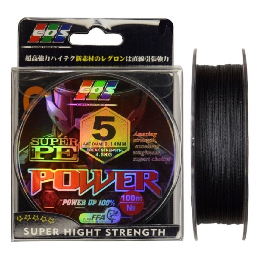 Шнур для риболовлі, EOS Power Super PE, 100м, перетин 0,14мм