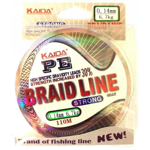 Шнур Kaida BRAID LINE, сірий, зелений 100м, діаметр 0,14мм Шнур Kaida BRAID LINE, сірий, зелений 100м, діаметр 0,14мм
