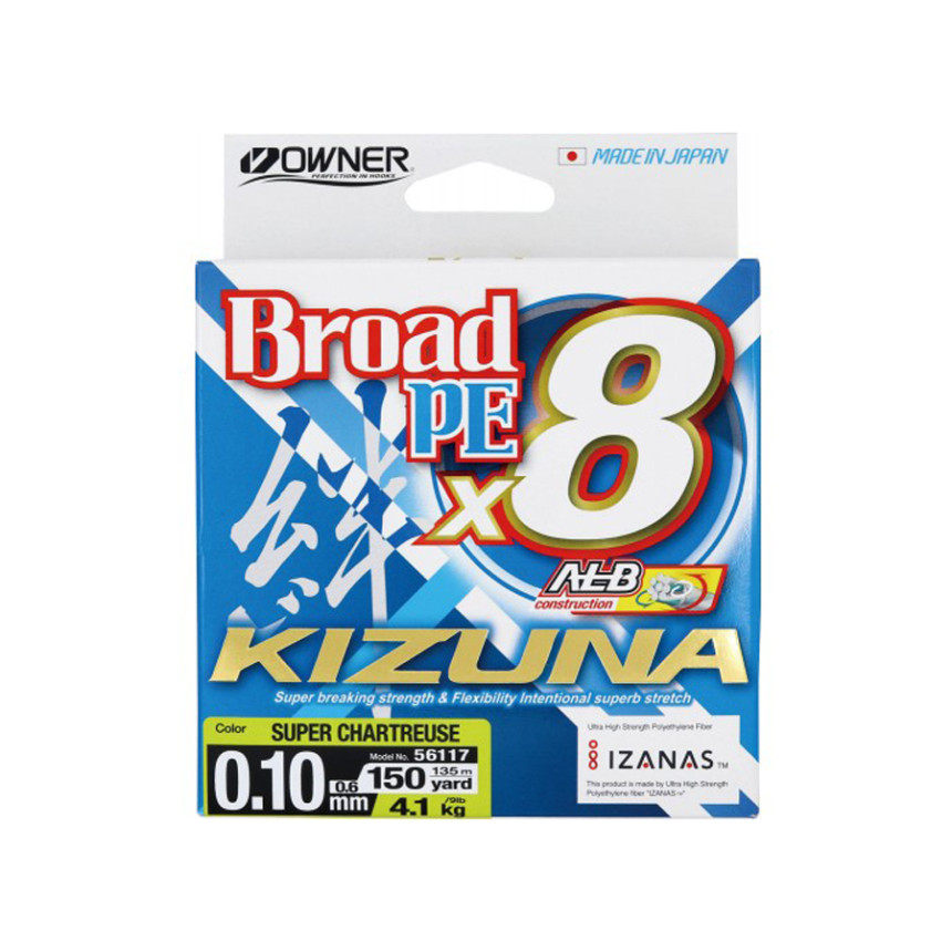 Шнур Owner Kizuna Broad PEx8 135м 0.10мм 4.1кг Chartreuse