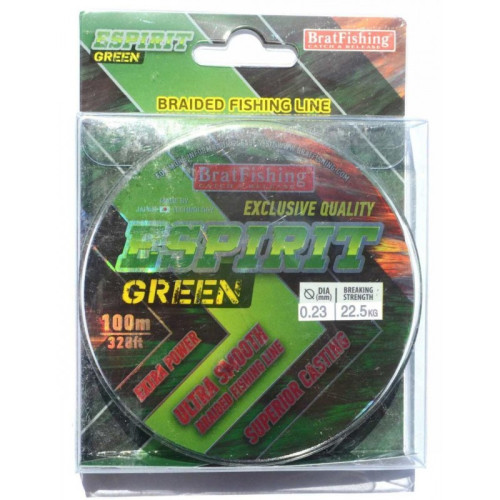Шнур BratFishing ESPIRIT GREEN, зелений, плетіння 8 ниток, 100м., діаметр 0,23мм