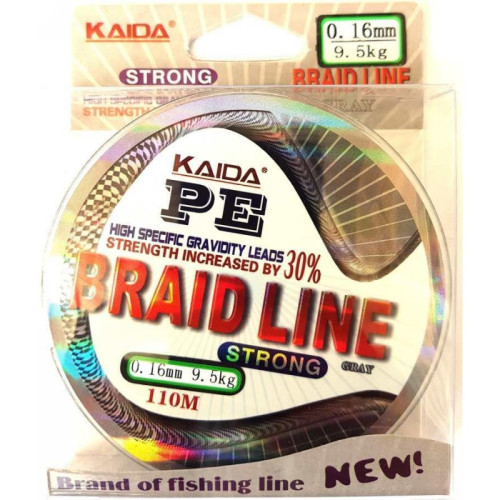 Шнур Kaida BRAID LINE, сірий, зелений 100м, діаметр 0,16мм Шнур Kaida BRAID LINE, сірий, зелений 100м, діаметр 0,16мм