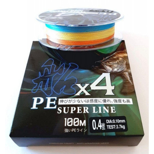 Шнур KDL X4 SUPER PE LINE multicolor, 100м, діаметр 0,10мм Шнур KDL X4 SUPER PE LINE multicolor, 100м, діаметр 0,10мм