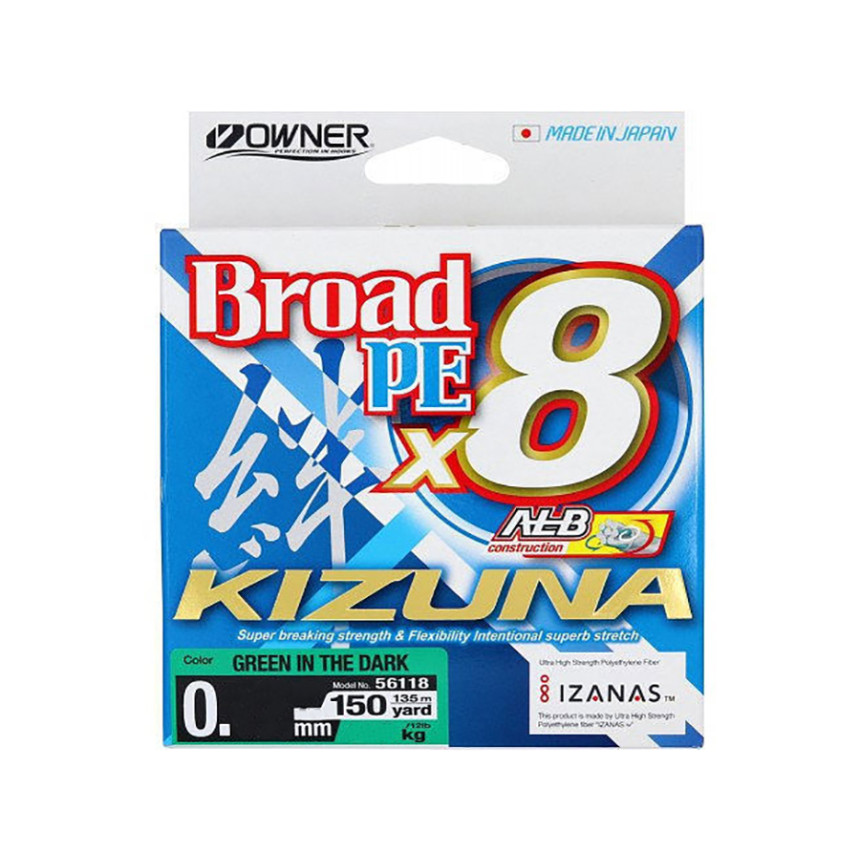 Шнур Owner Kizuna Broad PEx8 135м 0.1мм 4.1кг Green