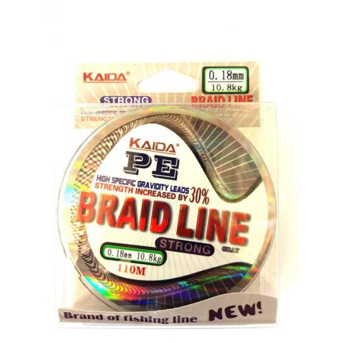 Шнур Kaida BRAID LINE, сірий, зелений 100м, діаметр 0,18мм Шнур Kaida BRAID LINE, сірий, зелений 100м, діаметр 0,18мм