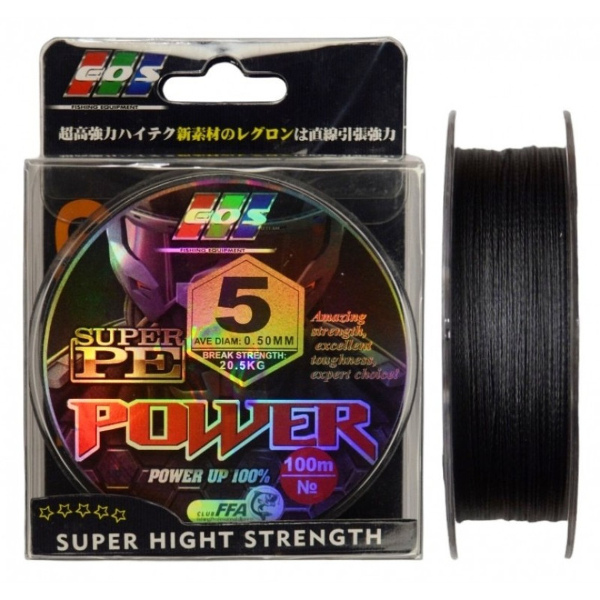 Шнур плетений для риболовлі, EOS Power Super PE, 100м, перетин 0,50мм
