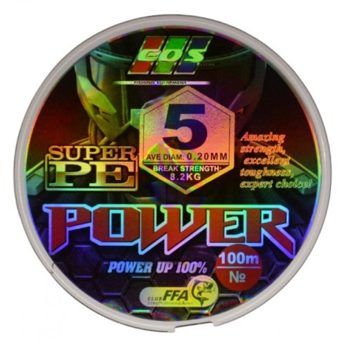 Плетений шнур для риболовлі, EOS Power Super PE, 100м, перетин 0,20мм Плетений шнур для риболовлі, EOS Power Super PE, 100м, перетин 0,20мм
