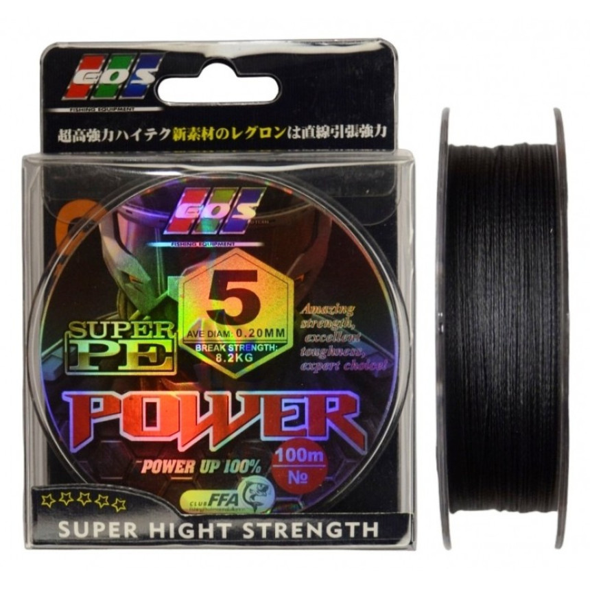 Плетений шнур для риболовлі, EOS Power Super PE, 100м, перетин 0,20мм