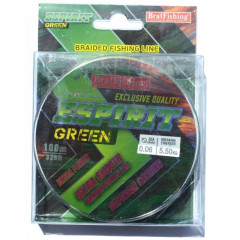 Шнур BratFishing ESPIRIT GREEN, зелений, плетіння 8 ниток, 100м., діаметр 0,06мм
