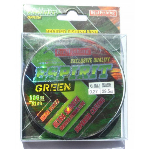 Шнур BratFishing ESPIRIT GREEN, зелений, плетіння 8 ниток, 100м., діаметр 0,27мм