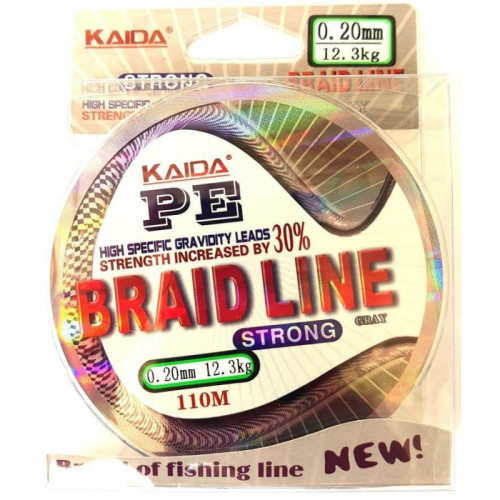 Шнур Kaida BRAID LINE, сірий, зелений 100м, діаметр 0,20мм Шнур Kaida BRAID LINE, сірий, зелений 100м, діаметр 0,20мм
