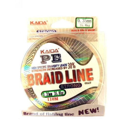Шнур Kaida BRAID LINE, сірий, зелений 100м, діаметр 0,35мм Шнур Kaida BRAID LINE, сірий, зелений 100м, діаметр 0,35мм