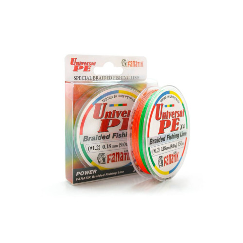 Шнур плетений Fanatik Universal PE X4 150 m (#1,2) 0.18 mm 9,0 kg Varicoloured Шнур плетений Fanatik Universal PE X4 150 m (#1,2) 0.18 mm 9,0 kg Varicoloured