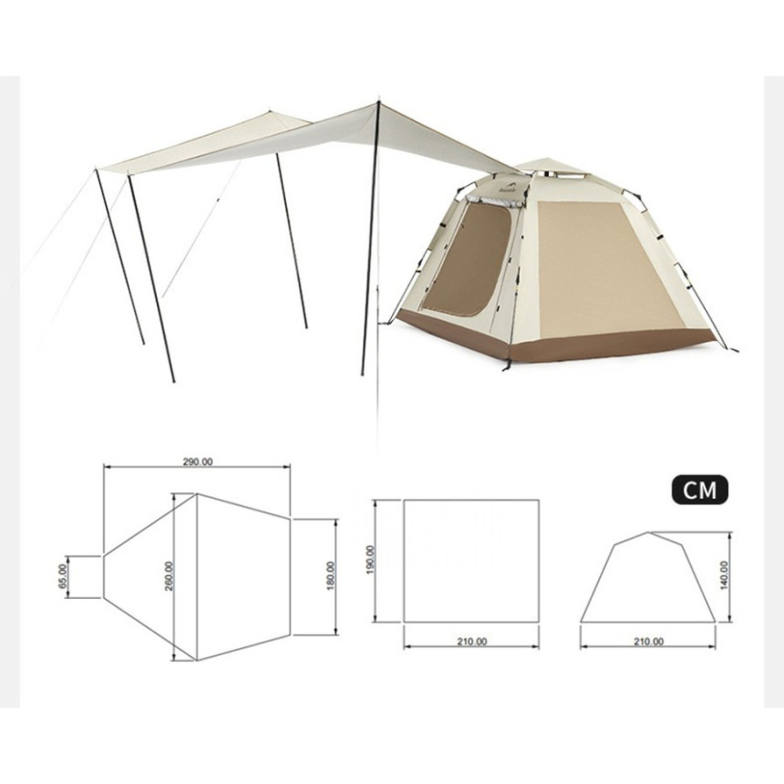 Намет тримісний автоматичний із тентом Naturehike Ango Picnic CNK2450WS021, коричневий
