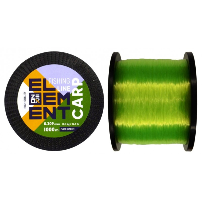 Лісочка для лову риби, ZEOX Element Carp Fluo Green, 1000м, перетин 0.309мм