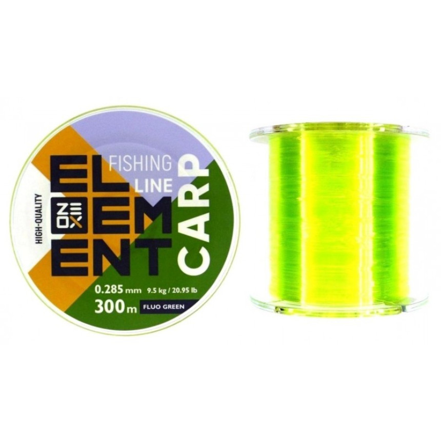 Волосінь рибальська, ZEOX Element Carp Fluo Green, 300м, перетин 0,285мм