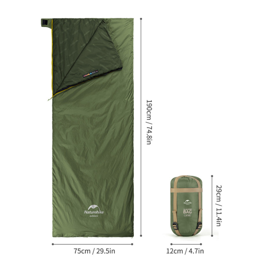 Спальний мішок Naturehike LW180 Mini NH21MSD04, правий, темно-зелений