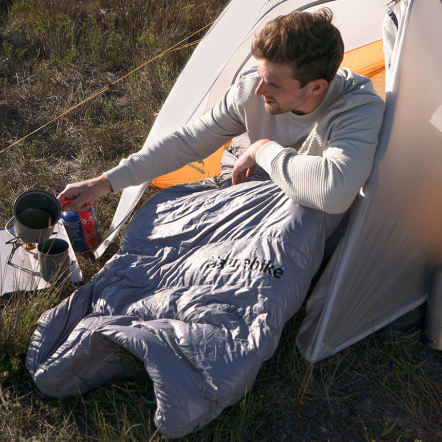 Спальник з натуральним пухом Naturehike CW400 NH18C400-D, p-р M, жовто-сірий