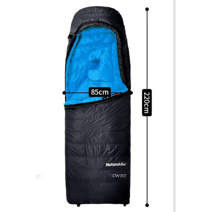 Спальник з натуральним пухом Naturehike CW700 CNK2450WS048, p-р L, чорно-блакитний