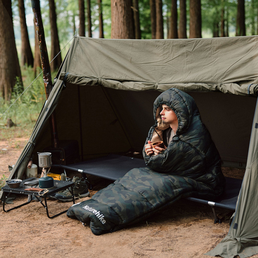 Спальний мішок з капюшоном Naturehike M320 CNK2350WS023, зелений камуфляж, правий