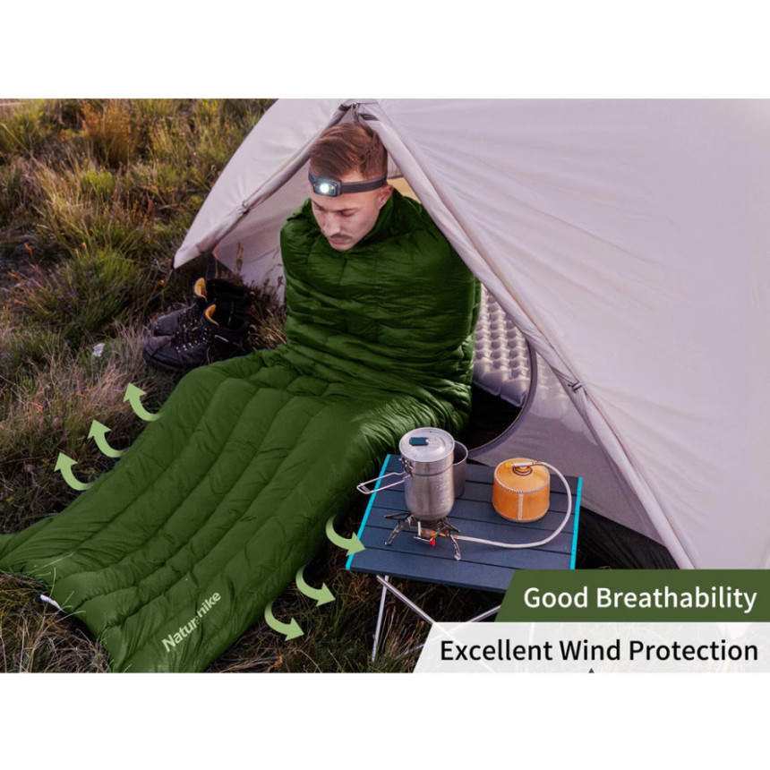 Спальний мішок з натуральним пухом Naturehike CWM295 CNK2300SD013, зелений