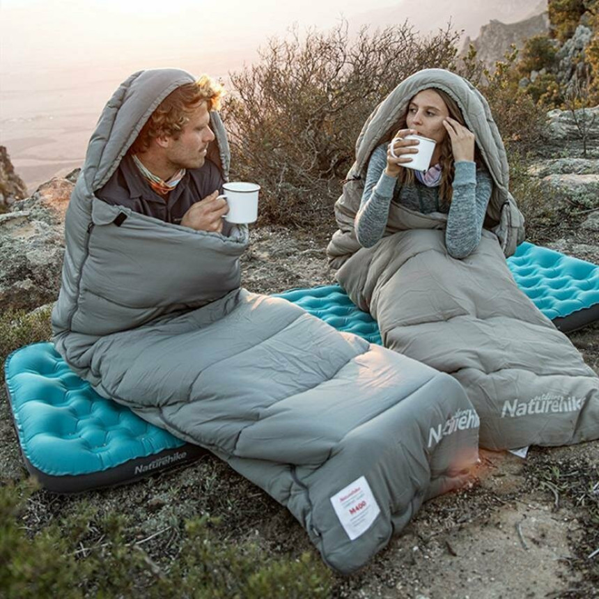 Спальник з капюшоном із звичайним мішком для зберігання Naturehike M400 CNK2350WS023, (1°C), правий, сірий