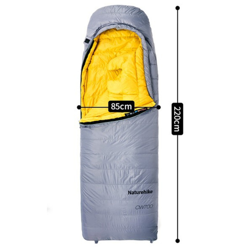 Спальник з натуральним пухом Naturehike CW700 CNK2450WS048, p-р L, жовто-сірий